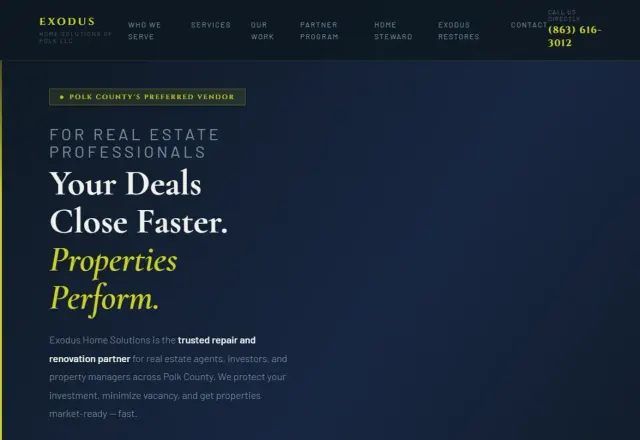Exodus Home Solutions website