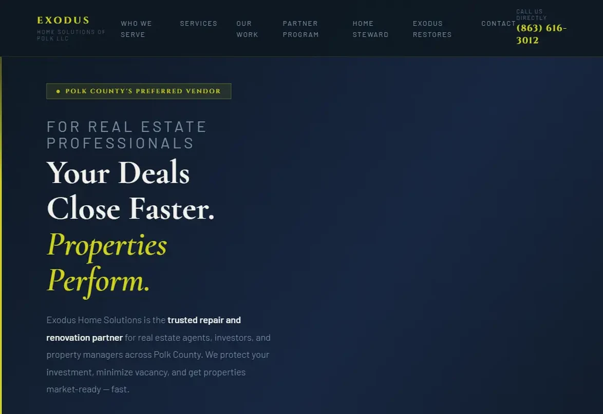 The Exodus Home Solutions website